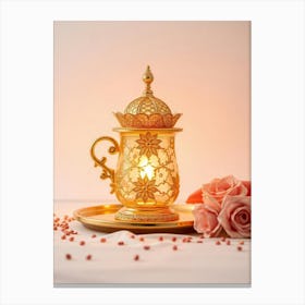 Gold Teapot With Roses Canvas Print