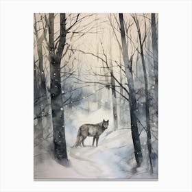 Winter Watercolour Gray Wolf 4 Canvas Print