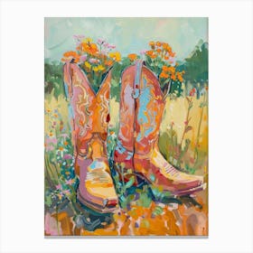 Cowboy Boots And Wildflowers Prairie Clovers Canvas Print