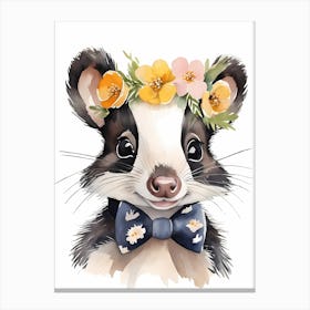 Baby Skunk Flower Crown Bowties Woodland Animal Nursery Decor (8) Canvas Print