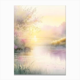 Sunrise Over Pond Waterscape Gouache 2 Canvas Print