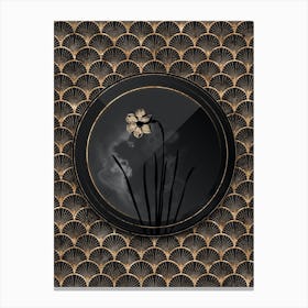 Shadowy Vintage Narcissus Poeticus Botanical in Black and Gold n.0094 Canvas Print