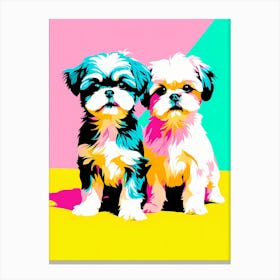 Shih Tzu Pups, This Contemporary art brings POP Art and Flat Vector Art Together, Colorful Art, Animal Art, Home Decor, Kids Room Decor, Puppy Bank - 99th Canvas Print
