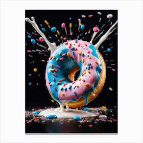 A Donut With Icing And Colorful Sprinkles Canvas Print