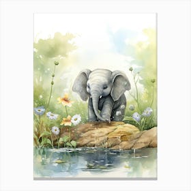 Elephant Painting Birdwatching Watercolour 3 Canvas Print