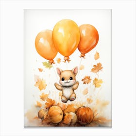 Rabbit Flying With Autumn Fall Pumpkins And Balloons Watercolour Nursery 4 Canvas Print