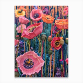 Poppies Knitted In Crochet 3 Canvas Print