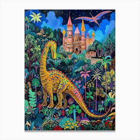 Dinosaur In The Castle Garden Painting 1 Canvas Print