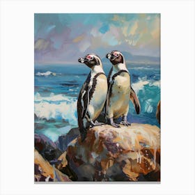 African Penguin Sea Lion Island Oil Painting 1 Canvas Print