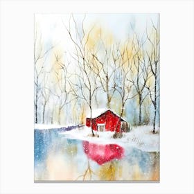 Red Barn In Winter Canvas Print