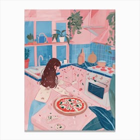 Girl Making A Pizza Lo Fi Kawaii Illustration 3 Canvas Print