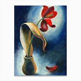 Opened Tulip - floral vertical red blue hand painted flower vase Anton Maliar Canvas Print