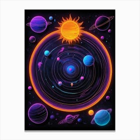 Default Neon Black Light Sgraffito Solar System 3d Illustratio 0 (1) Canvas Print