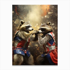 A Wrestling Raccoons In The Style Of Jasper Johns 2 Canvas Print
