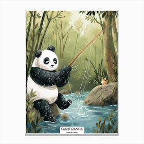 Giant Panda Fishing In A Stream Poster 3 Canvas Print
