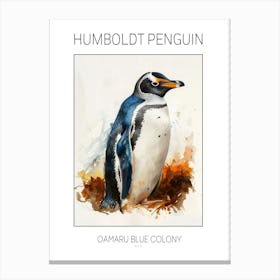 Humboldt Penguin Oamaru Blue Penguin Colony Watercolour Painting 3 Poster Canvas Print