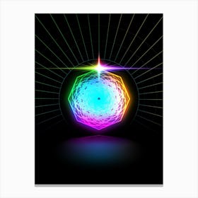 Neon Geometric Glyph in Candy Blue and Pink with Rainbow Sparkle on Black n.0166 Canvas Print