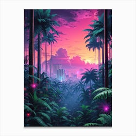 Sunset In The Jungle Print Canvas Print