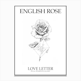 English Rose Love Letter Line Drawing 3 Poster Canvas Print