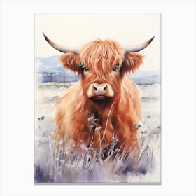 Chesnut And Lilac Watercolour Illustration Of Highland Cow Canvas Print