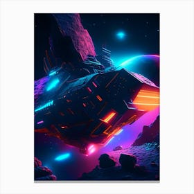 Asteroid Mining Neon Nights Space Canvas Print