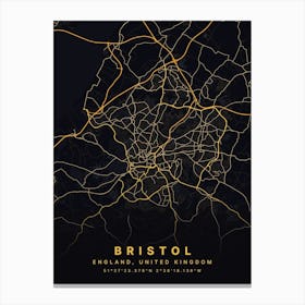 Bristol England Black And Gold Map Canvas Print