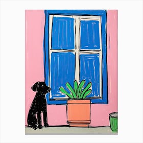 Black Dog Looking Out The Window Canvas Print