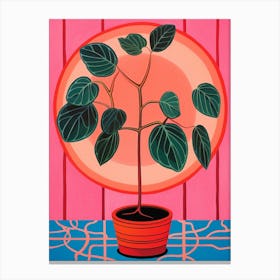 Pink And Red Plant Illustration Rubber Plant Ficus 2 Canvas Print