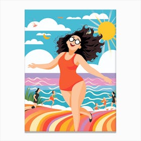 Body Positivity Day At The Beach Colourful Illustration  6 Canvas Print