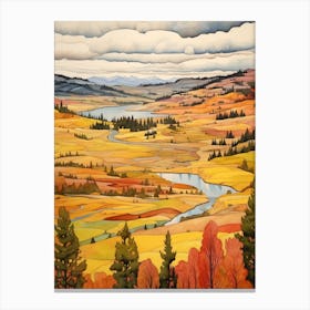 Autumn National Park Painting Yellowstone National Park Usa Canvas Print