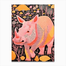 Linocut Inspired Pink Orange & Yellow Rhino  4 Canvas Print