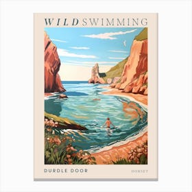 Wild Swimming At Durdle Door Dorset Poster Canvas Print