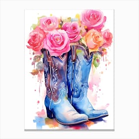 Cowboy Boots With Roses Canvas Print