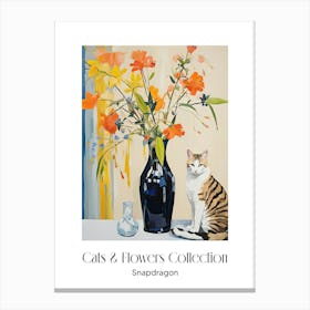 Cats & Flowers Collection Snapdragon Flower Vase And A Cat, A Painting In The Style Of Matisse 1 Canvas Print