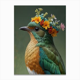 Bird With Flower Crown European Robin 2 Canvas Print