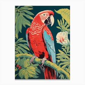 Vintage Bird Linocut Parrot 4 Canvas Print