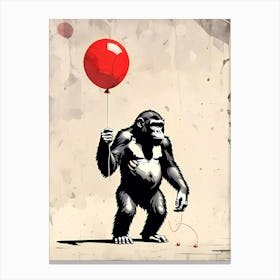 Chimpanzee Holding A Red Balloon Canvas Print