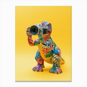 Patterned Toy Dinosaur Taking A Photo Canvas Print