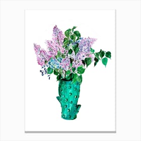 Lilacs In Cactus Vase Canvas Print