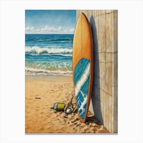 Surfboard Leaning Against Wall Canvas Print