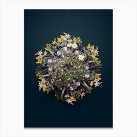 Vintage White Sweetbriar Rose Flower Wreath on Teal Blue n.0152 Canvas Print