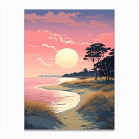 Illustration Of Hammonasset Beach Connecticut In Pink Tones 3 Canvas Print