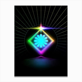 Neon Geometric Glyph in Candy Blue and Pink with Rainbow Sparkle on Black n.0335 Canvas Print