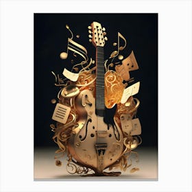 Guitar Surrounded By Music Notes Canvas Print