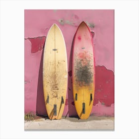 Two Surfboards Against A Pink Wall 1 Canvas Print