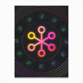 Neon Geometric Glyph in Pink and Yellow Circle Array on Black n.0131 Canvas Print