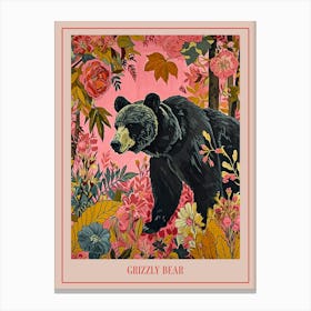 Floral Animal Painting Grizzly Bear 3 Poster Canvas Print