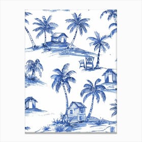 Blue And White Palm Trees 2 Canvas Print