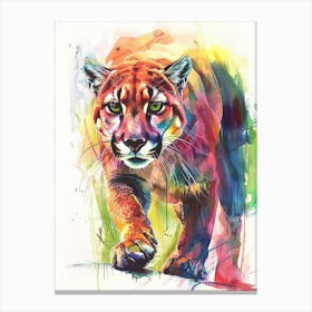Cougar Colourful Watercolour 1 Canvas Print