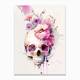 Skull Effects Pink Vintage Floral Canvas Print